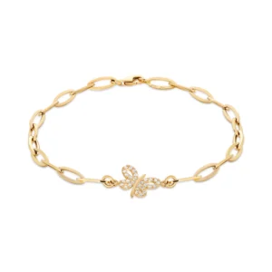 BRANSOLETKA Z MOTYLKIEM Z CYRKONIAMI - OWALNE OGNIWA