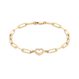 BRANSOLETKA Z SERCEM Z CYRKONIAMI - PROSTOKĄTNE OGNIWA