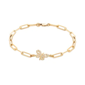 BRANSOLETKA Z MOTYLKIEM Z CYRKONIAMI - PROSTOKĄTNE OGNIWA