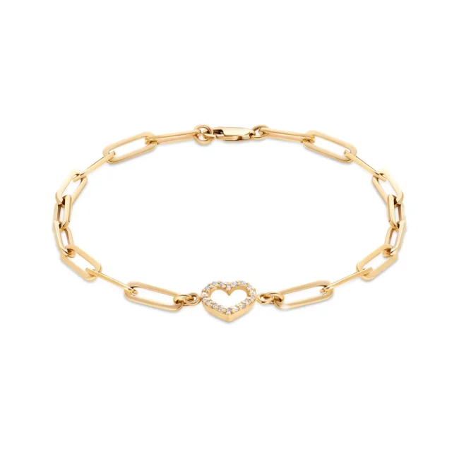 BRANSOLETKA Z SERCEM Z CYRKONIAMI – PROSTOKĄTNE OGNIWA